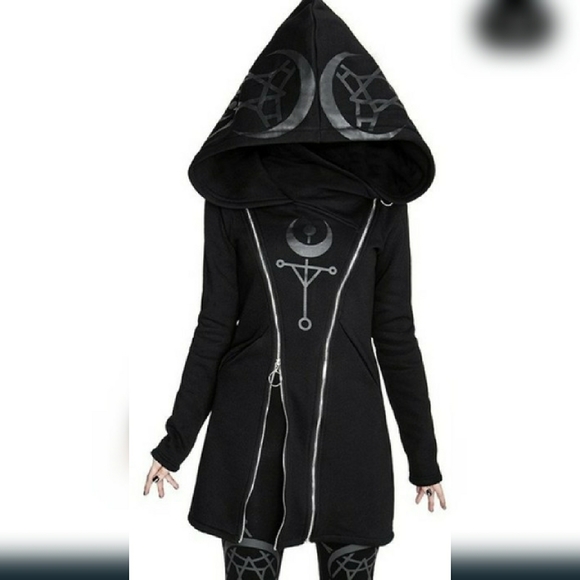 Jackets & Blazers - 2XHP! NWT Goth Occult Moon Black Hooded Jacket!